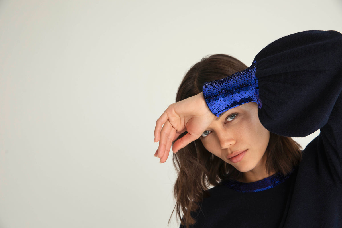 The Cashmere Sequin Sweater in Navy
