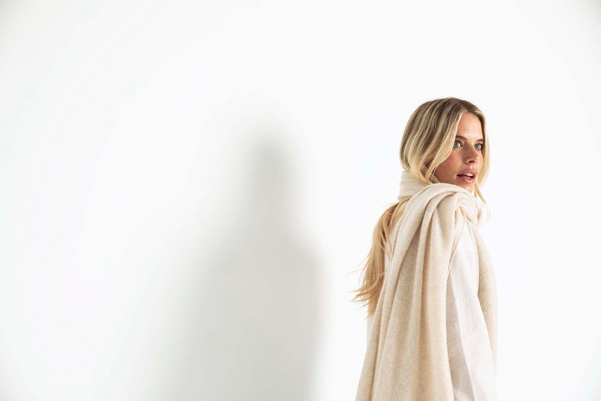 The Cashmere Travel Wrap in Sandstone