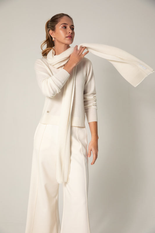 The Cashmere Travel Wrap in Cloud Dancer