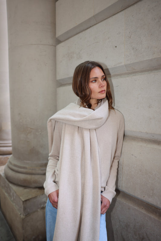 The Cashmere Travel Wrap in Latte