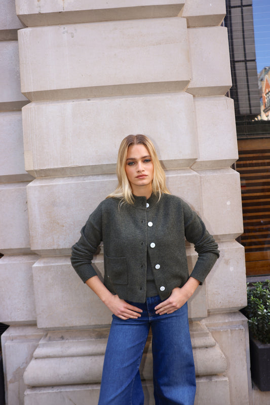 The Cashmere Pocket Cardigan in Algae