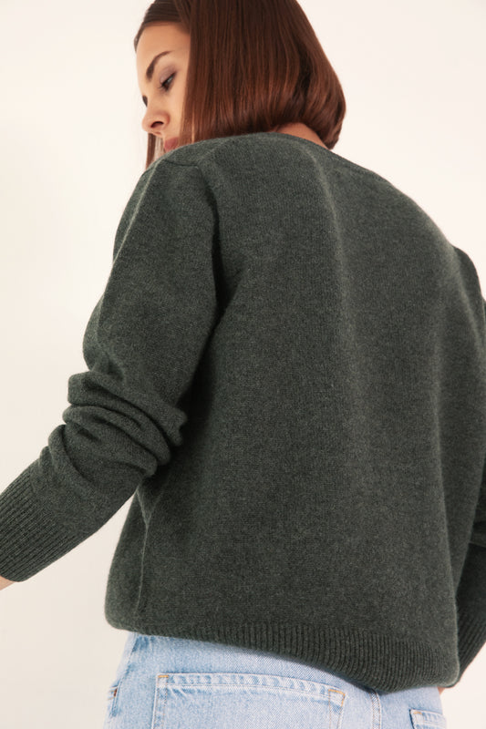 The Elevated Cashmere V Neck in Algae