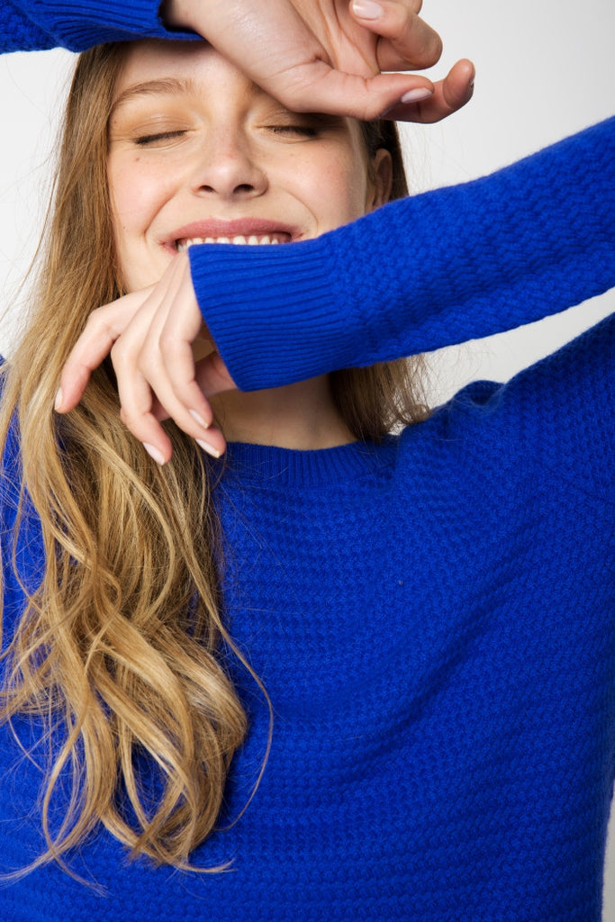 Meet our hottest new cashmere sweater shade: Cobalt Blue