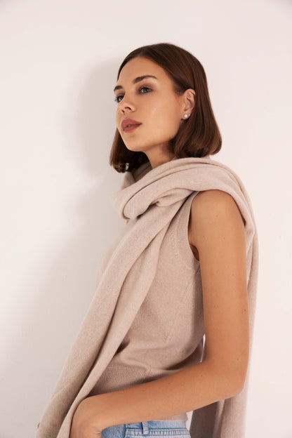 The Cashmere Travel Wrap in Latte