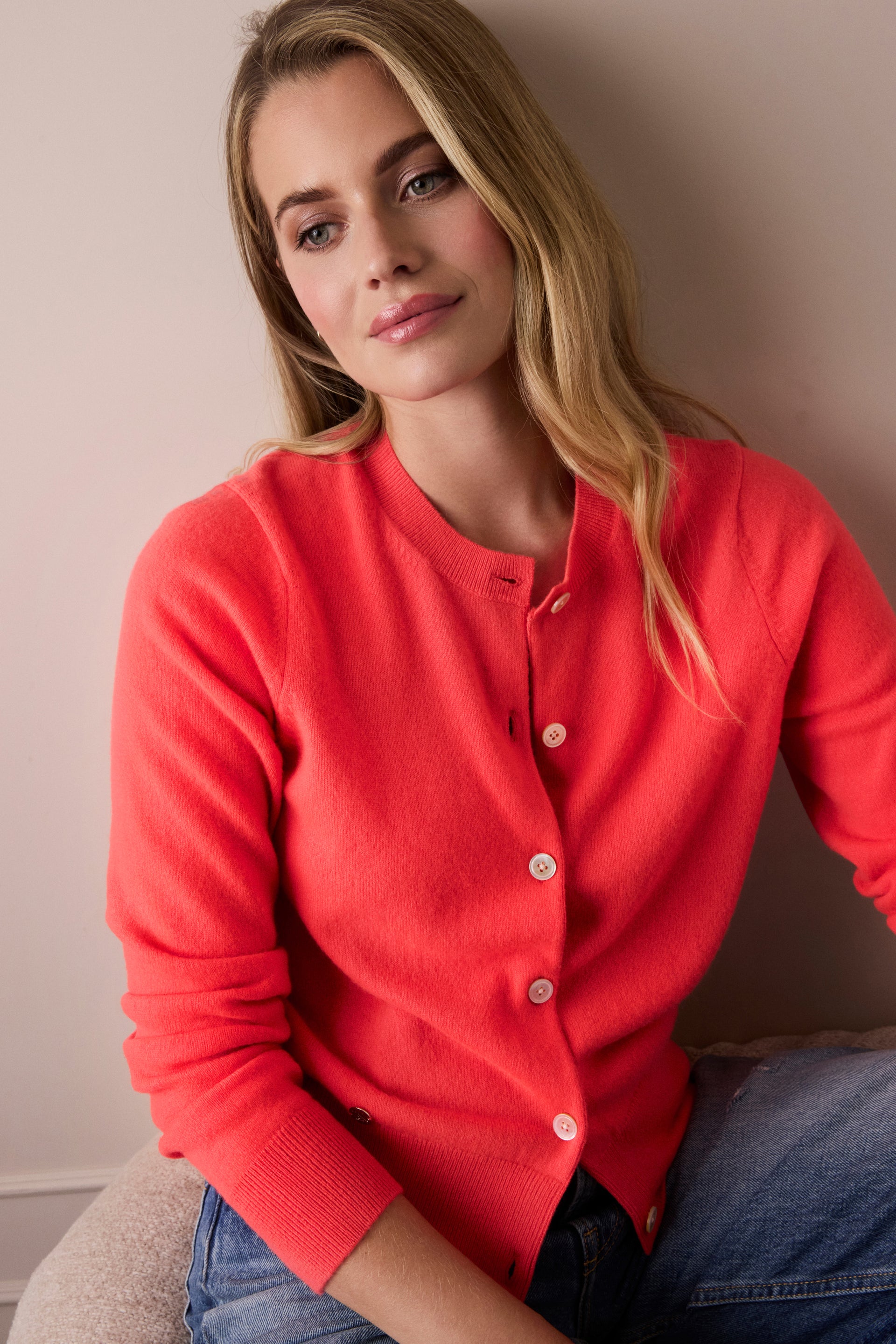 The Everyday Cashmere Cardigan in Vibrant Coral