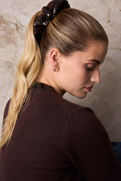 Round Sequin Cashmere Scrunchie in Tree Bark