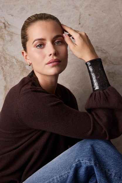 The Cashmere Sequin Sweater in Tree Bark