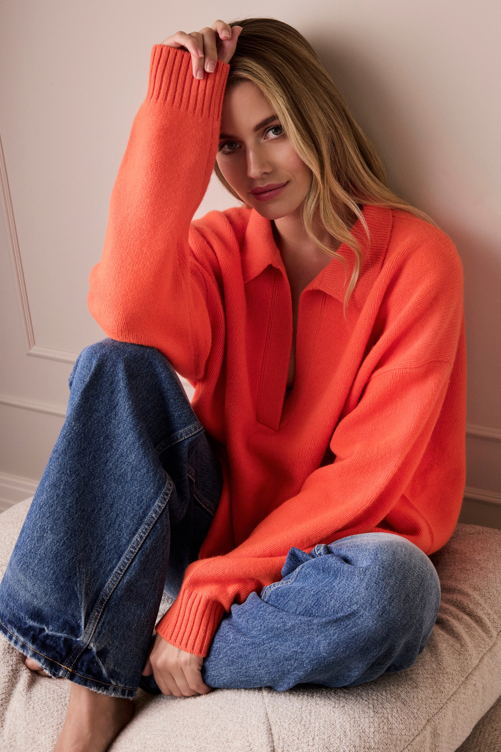 The Cashmere Collar Sweater in Vibrant Orange