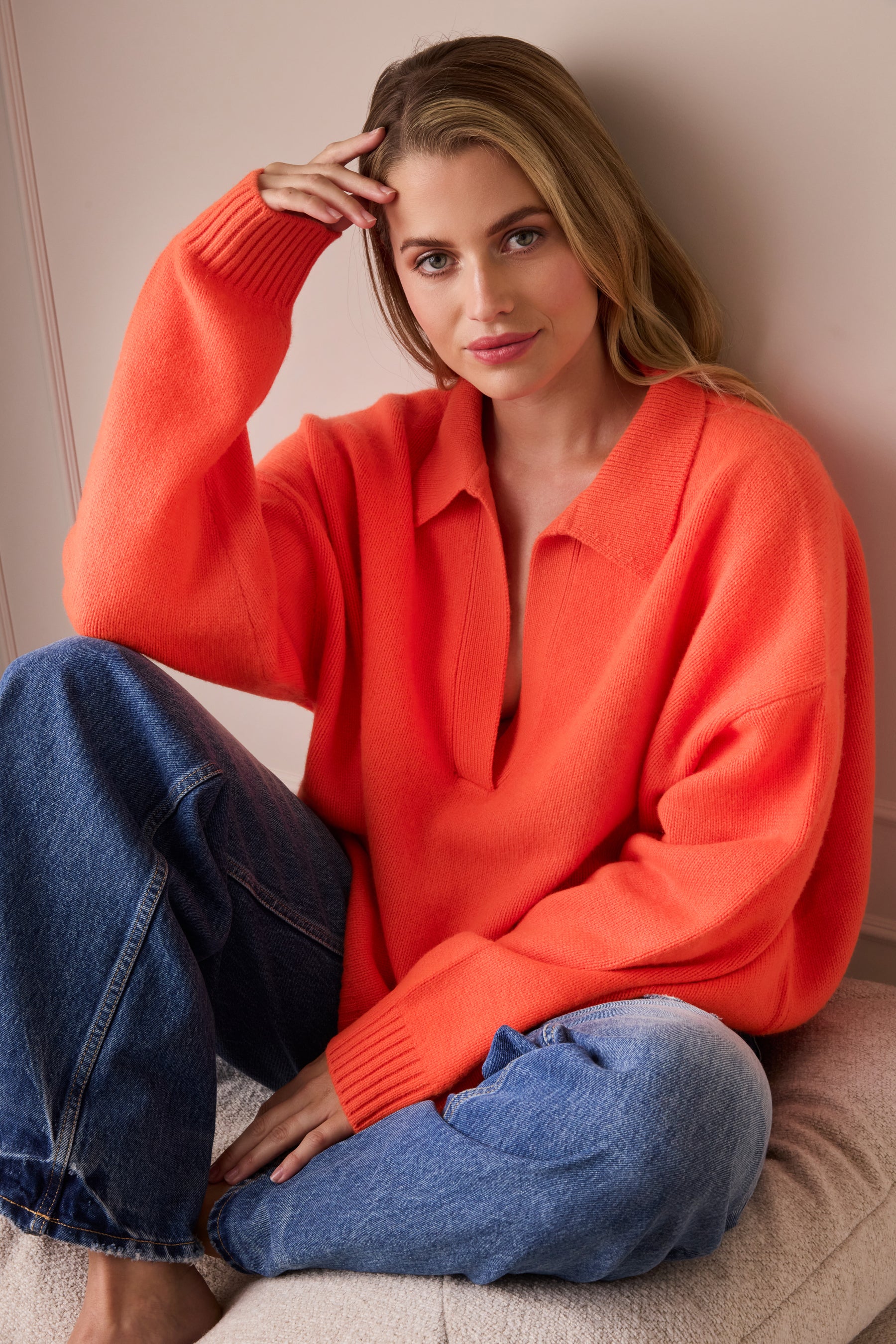 The Cashmere Collar Sweater in Vibrant Orange