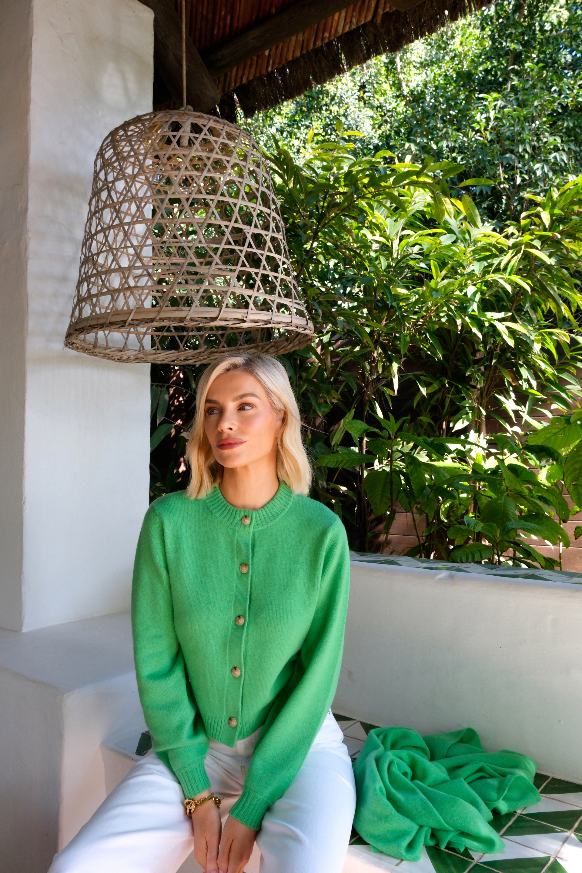 The Balloon Sleeve Cardigan in Emerald