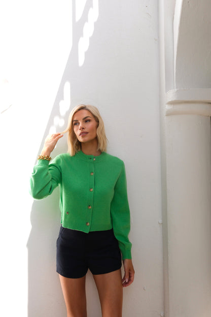 The Balloon Sleeve Cardigan in Emerald