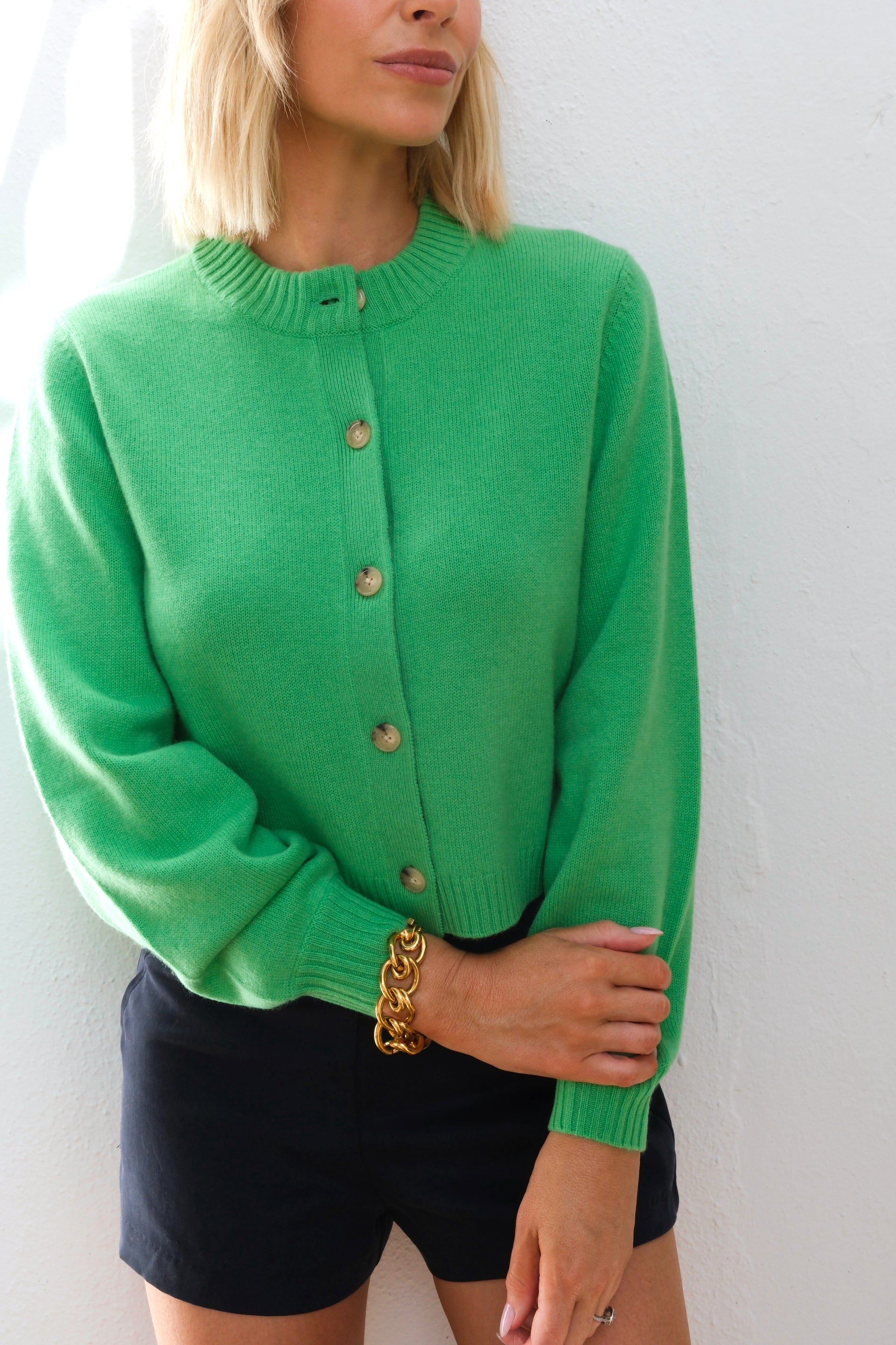 The Balloon Sleeve Cardigan in Emerald