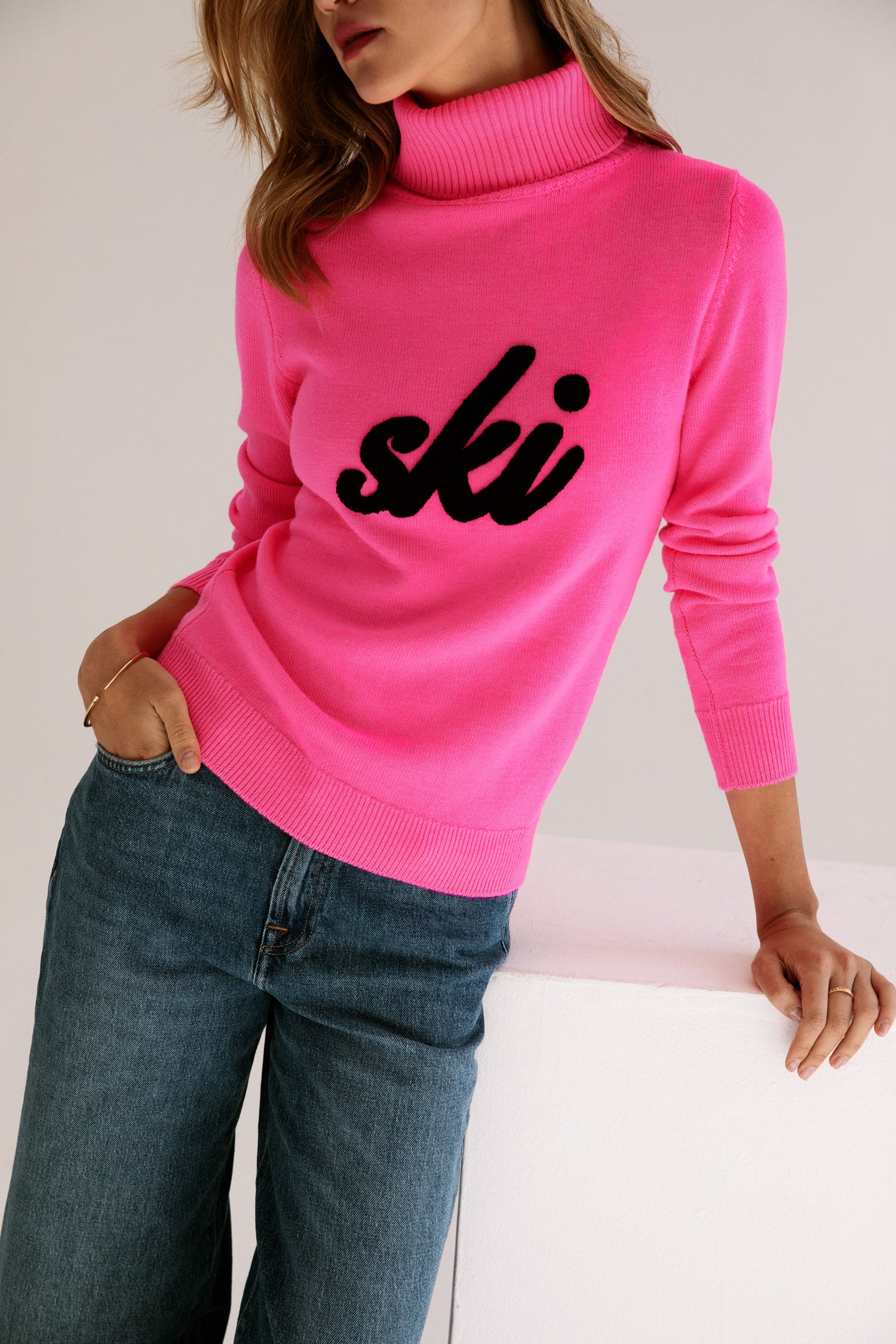 The SKI Sweater in Neon Pink
