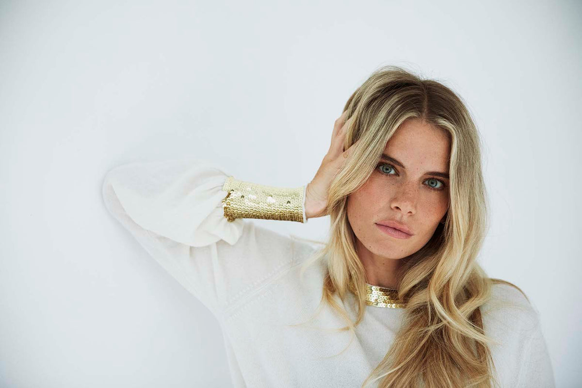 The Cashmere Sequin Sweater in Snow Peak