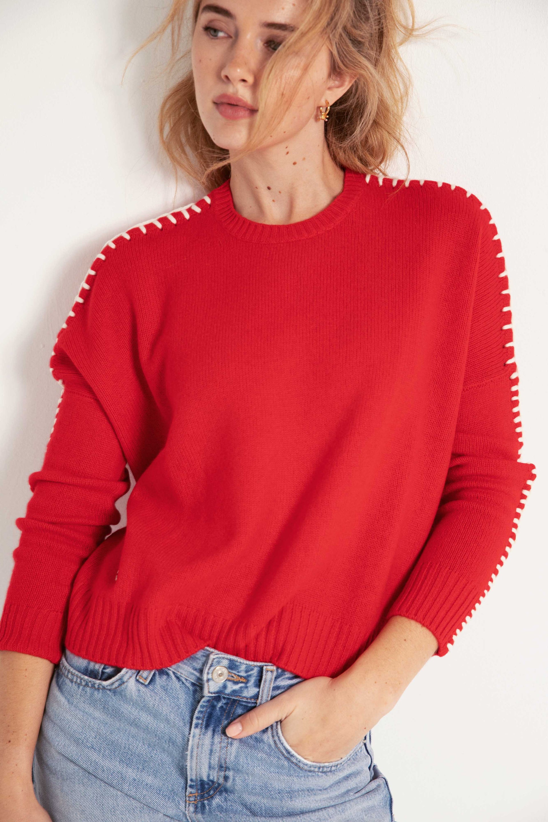 The Stitch Cashmere Sweater in Crimson
