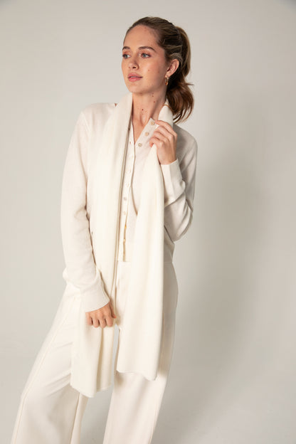 The Cashmere Travel Wrap in Cloud Dancer