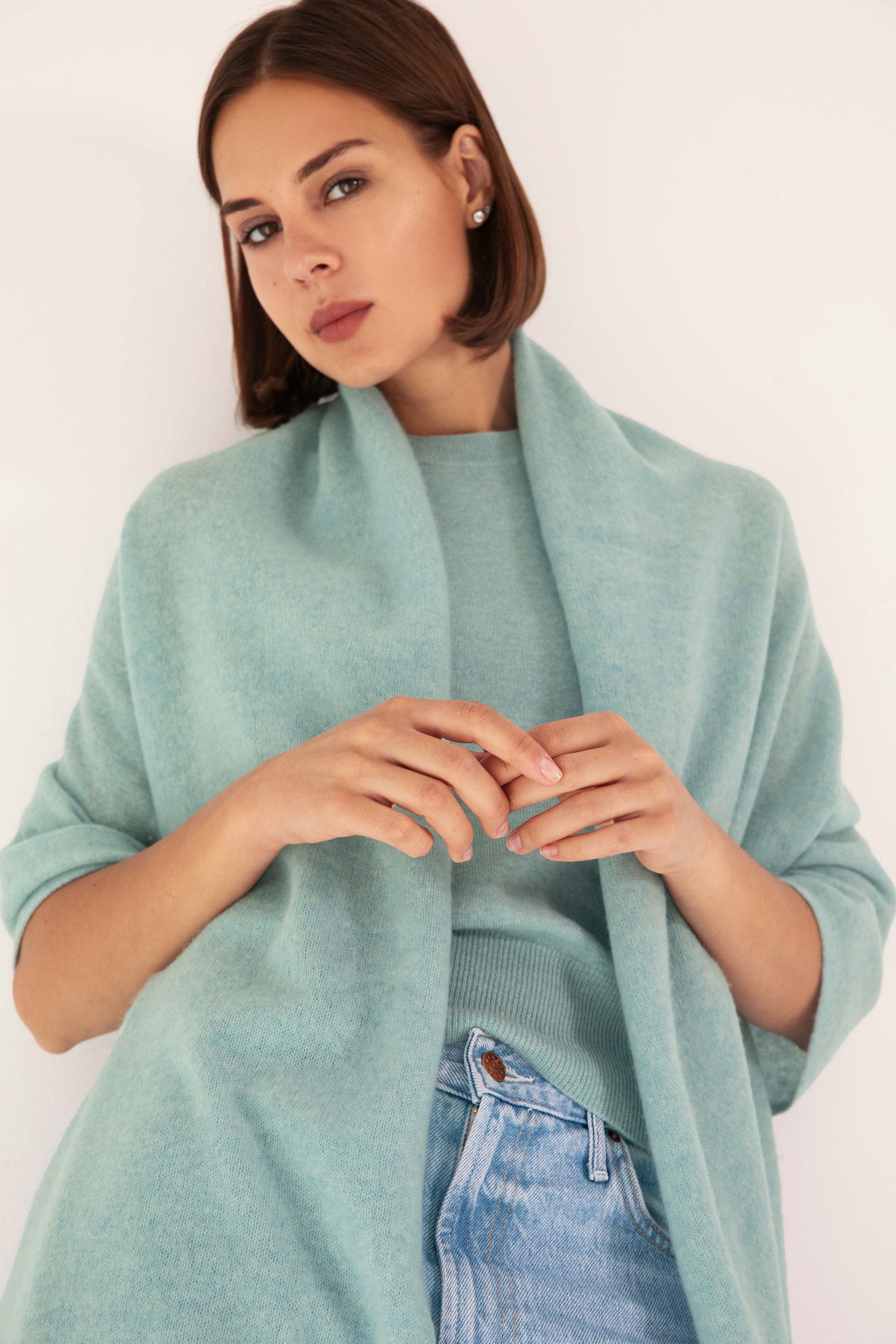 The Cashmere Travel Wrap in Green Lily