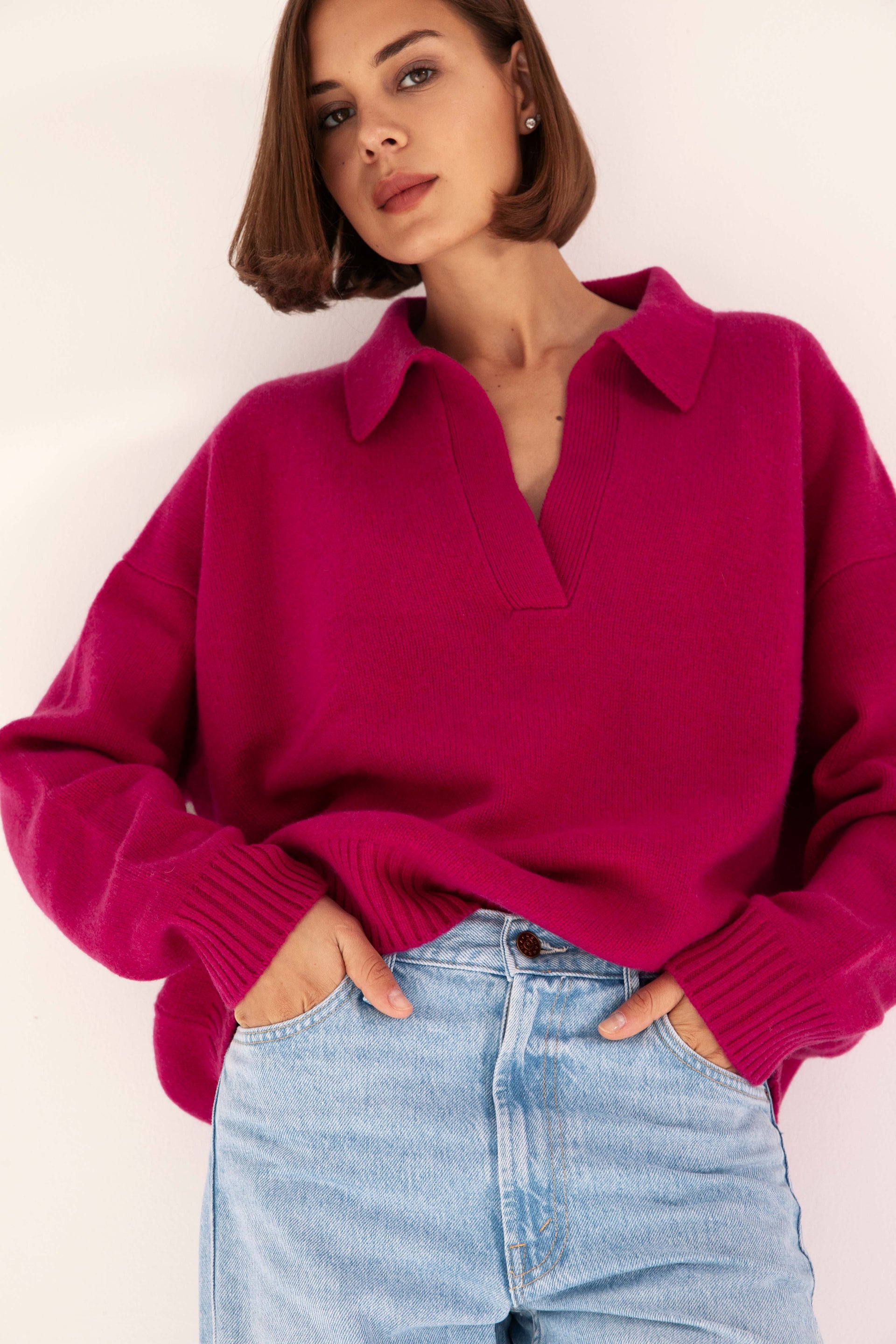 The Cashmere Collar Sweater in Boysenberry