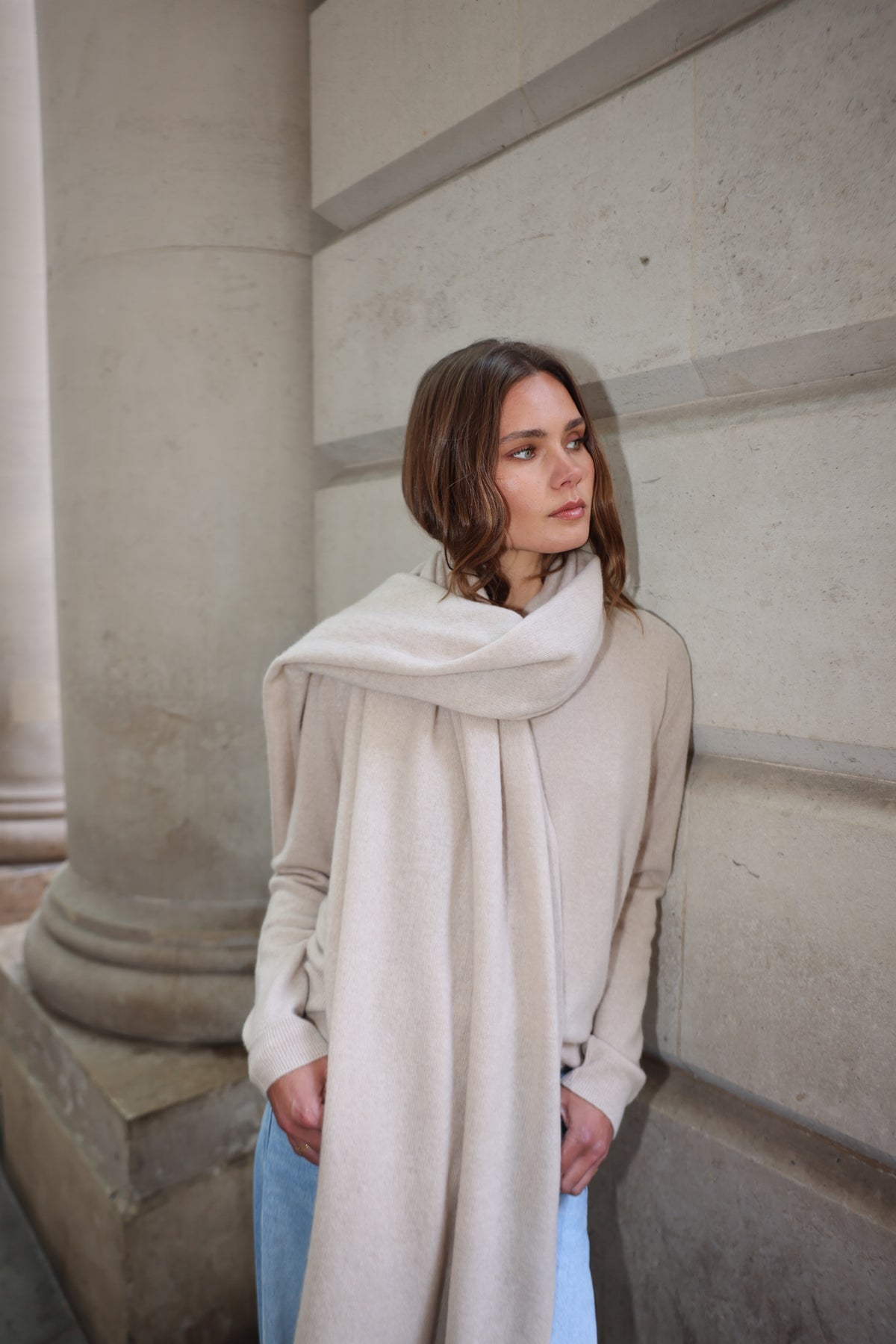 The Cashmere Travel Wrap in Latte