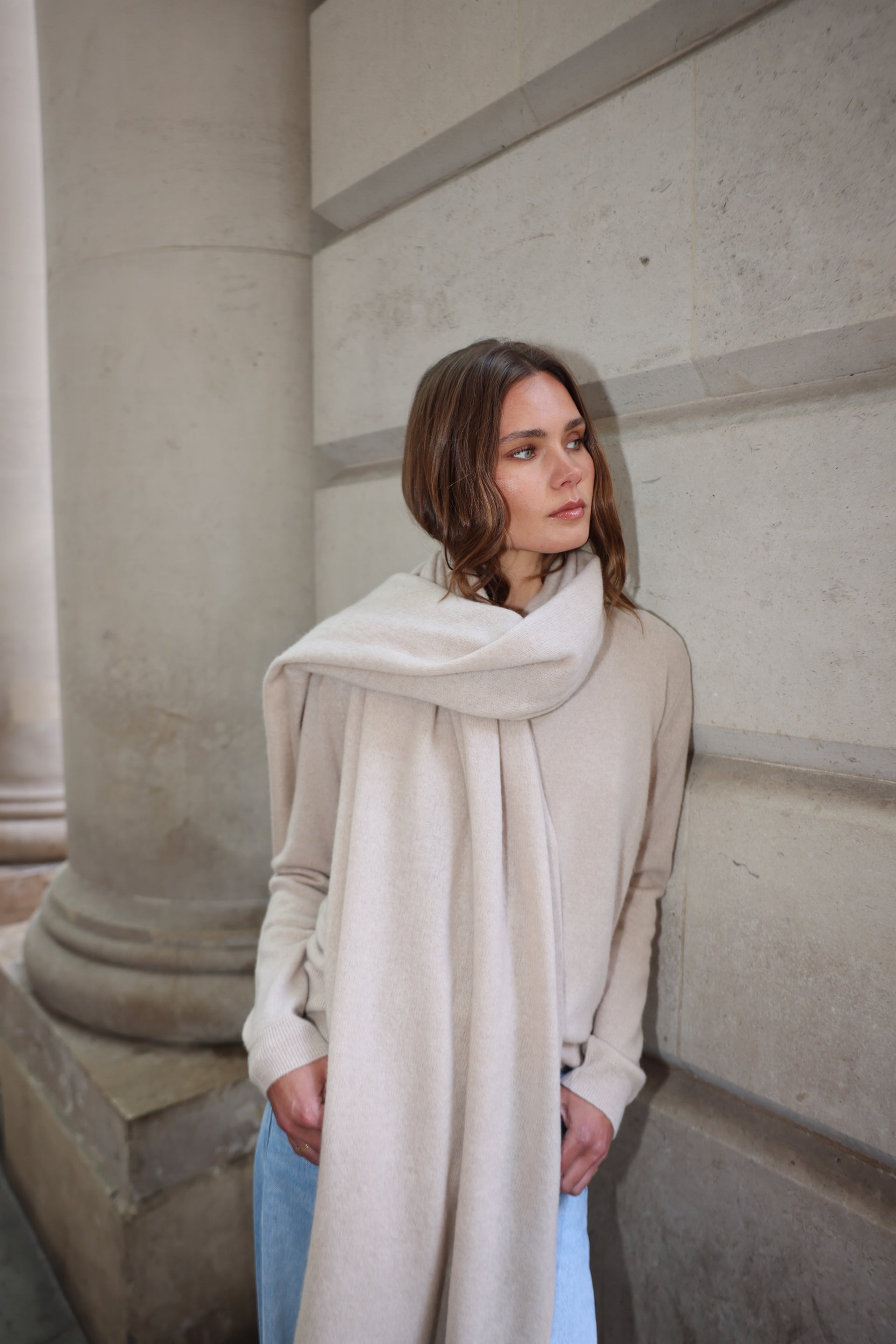 The Cashmere Travel Wrap in Latte