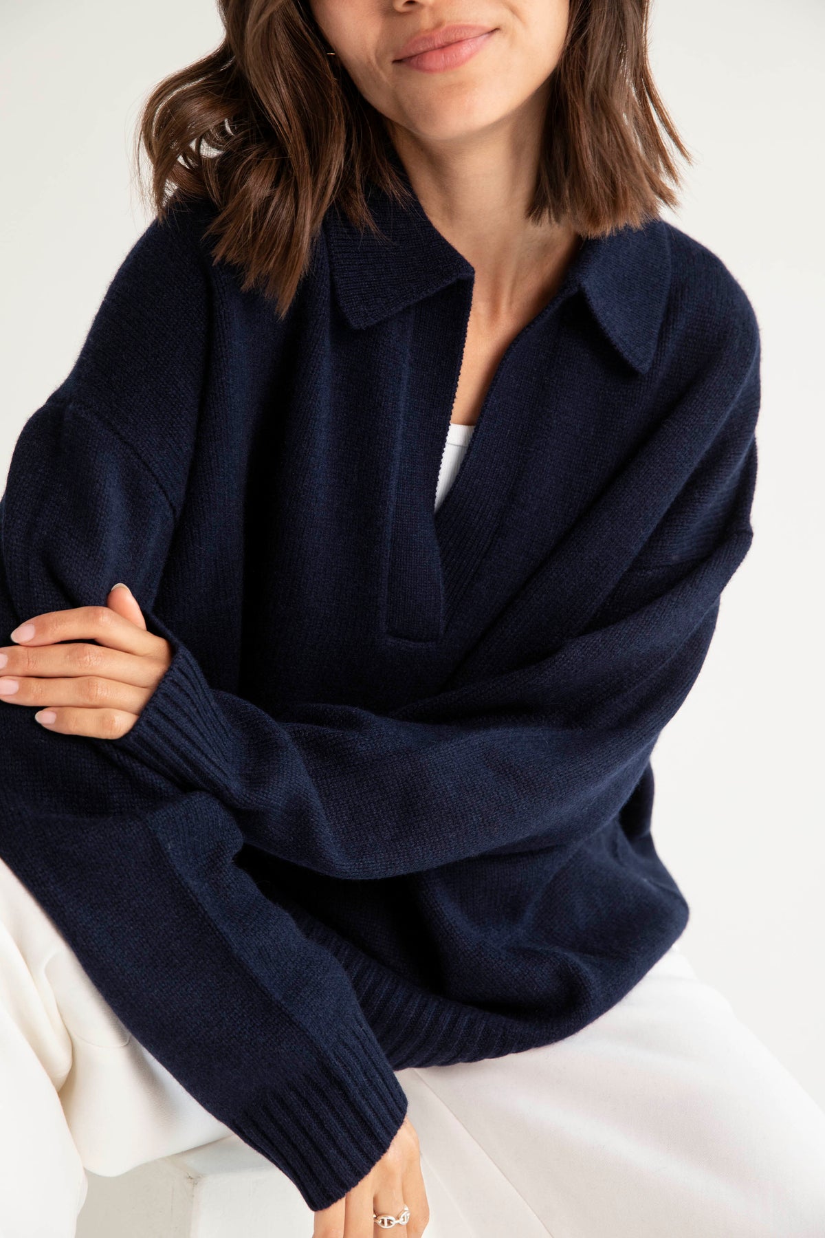 The Cashmere Collar Sweater in Navy