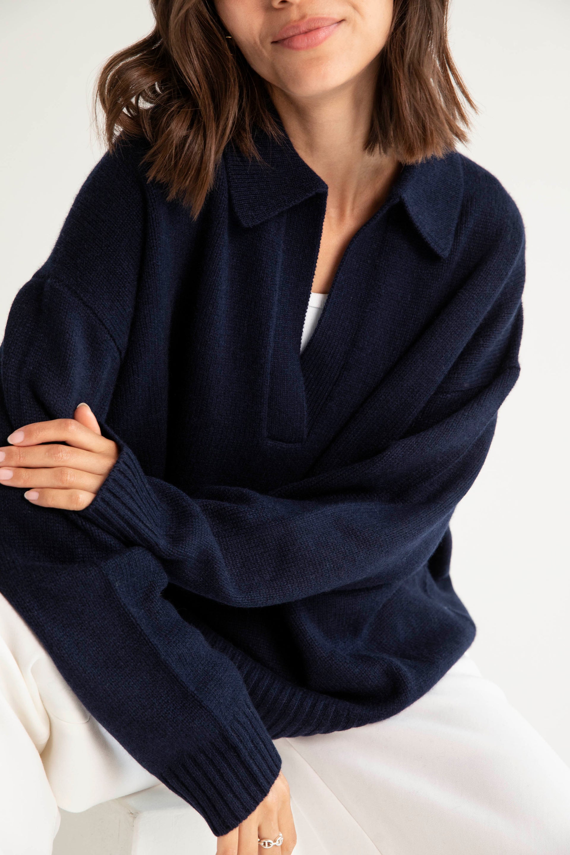 The Cashmere Collar Sweater in Navy