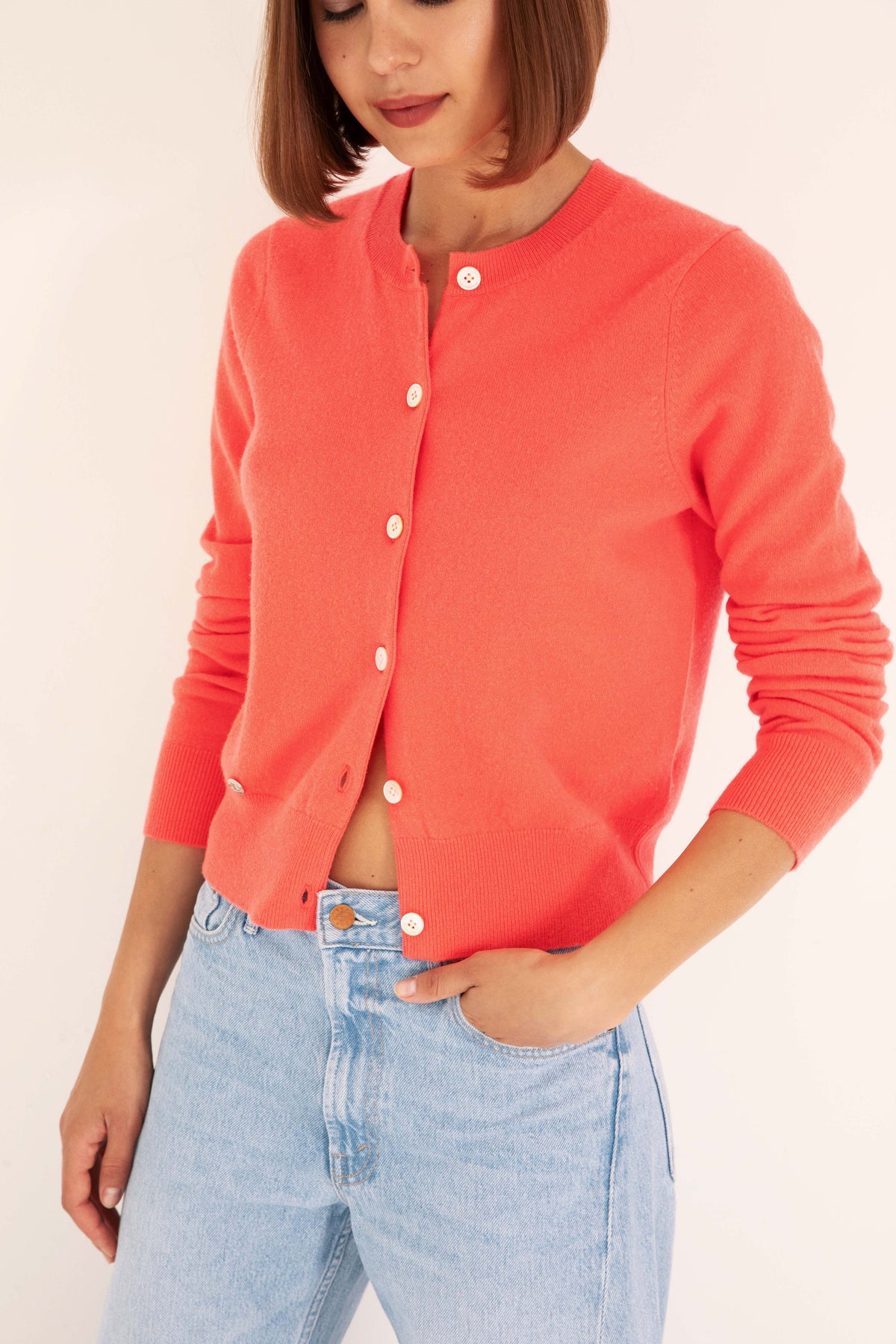 The Everyday Cashmere Cardigan in Vibrant Coral