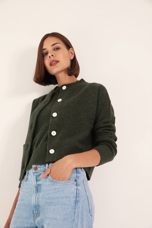 The Cashmere Pocket Cardigan in Algae