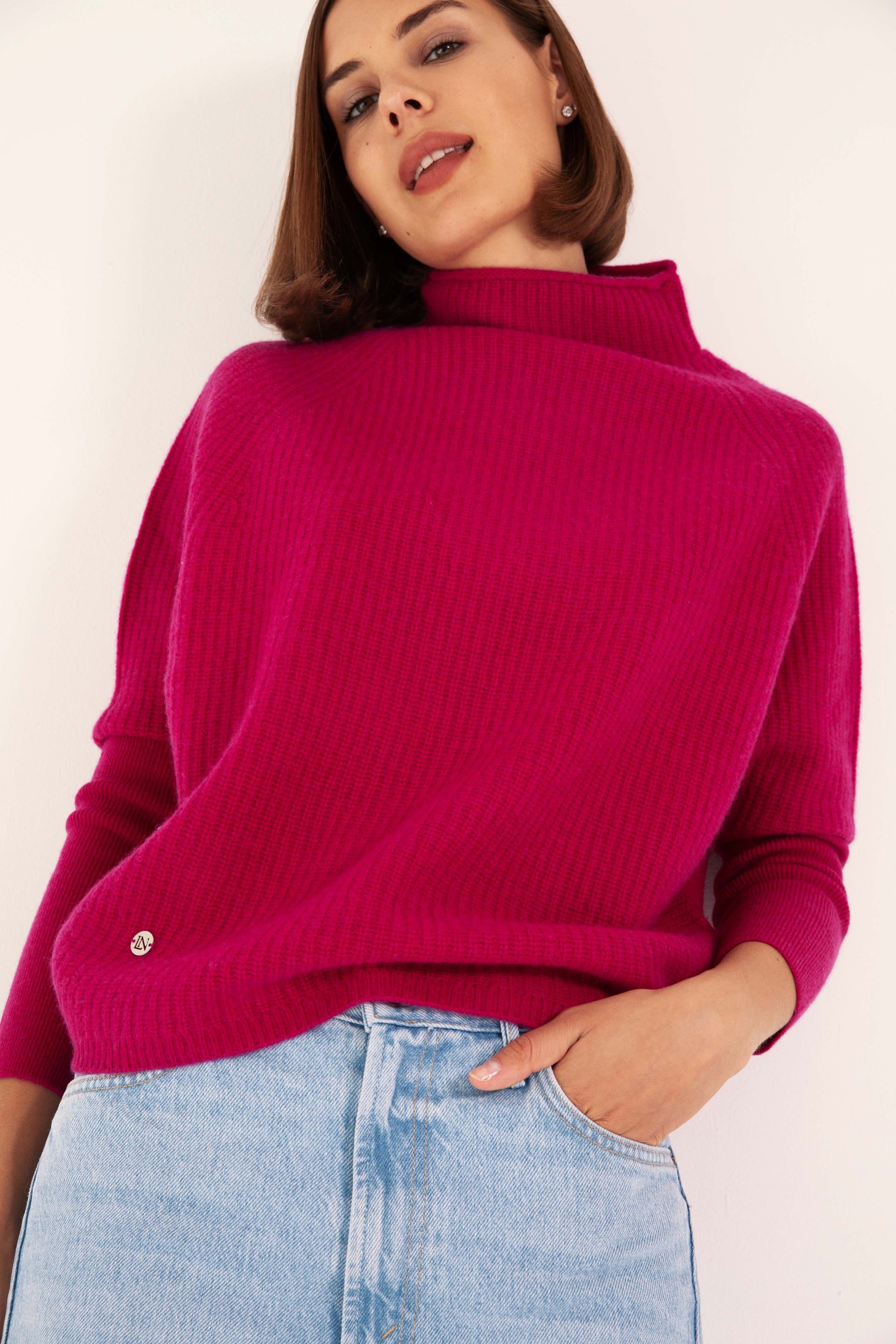 The Cashmere Slouchy Rib Turtleneck in Boysenberry