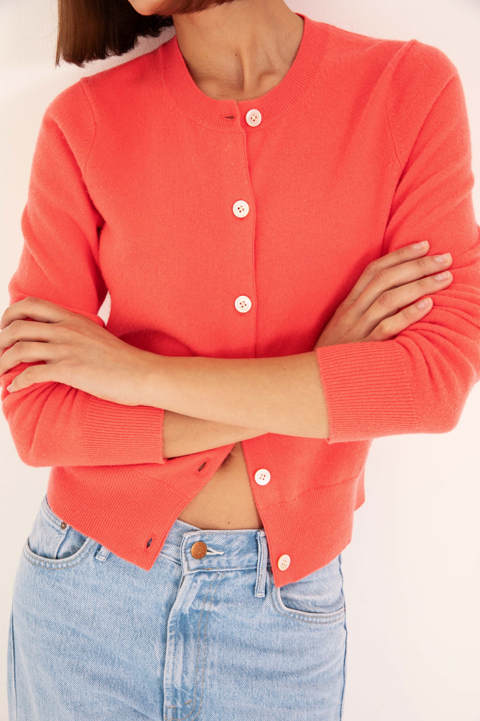 The Everyday Cashmere Cardigan in Vibrant Coral