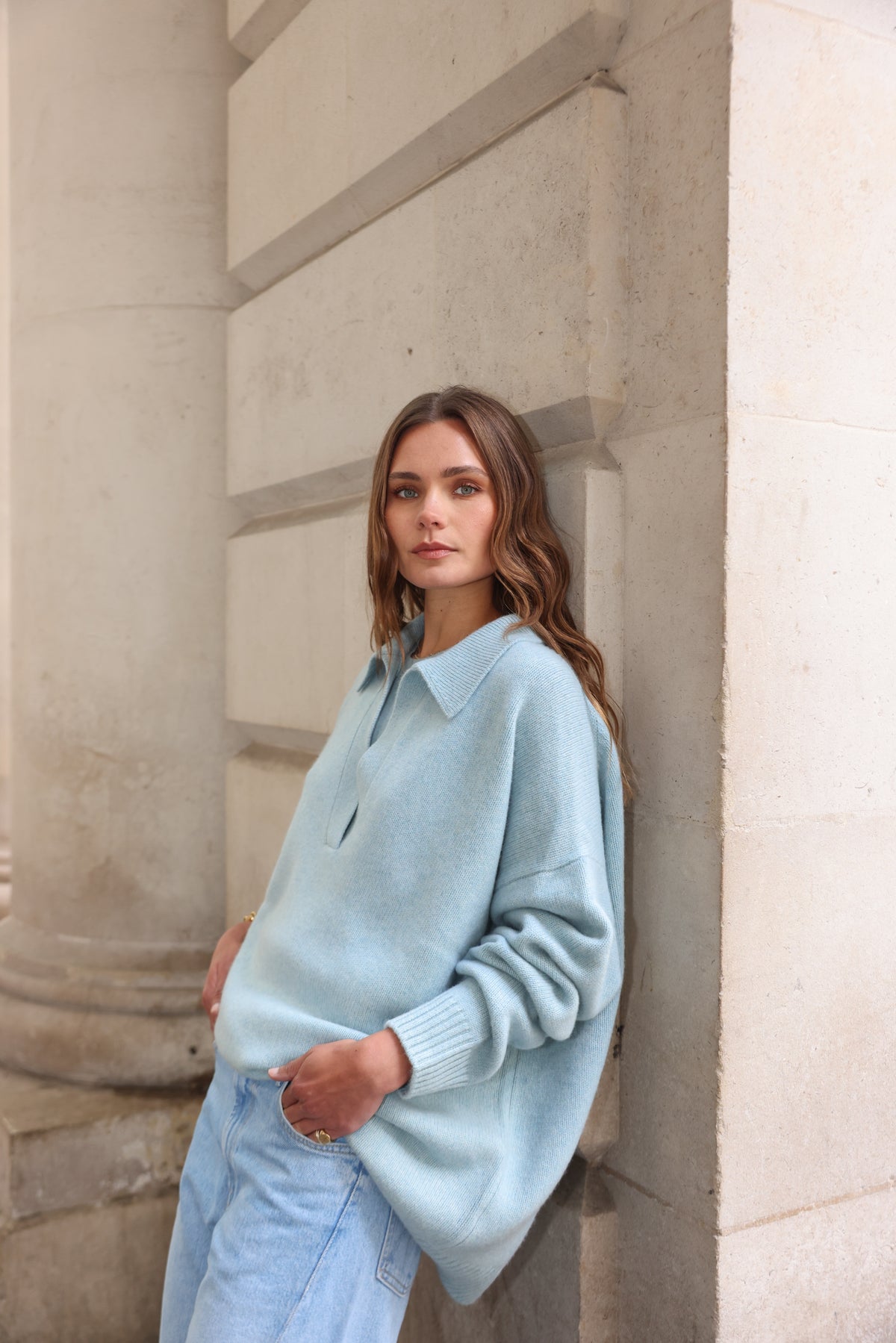The Cashmere Collar Sweater in Green Lily