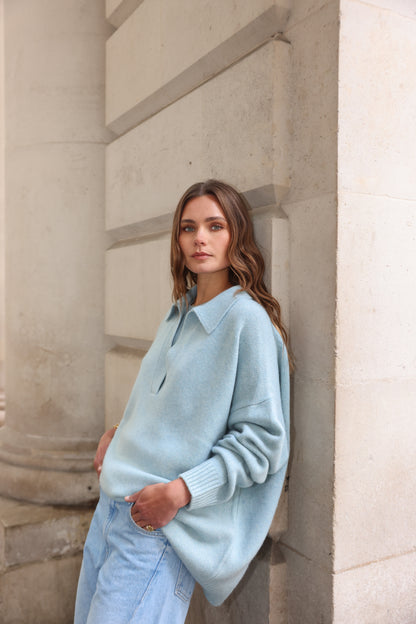 The Cashmere Collar Sweater in Green Lily