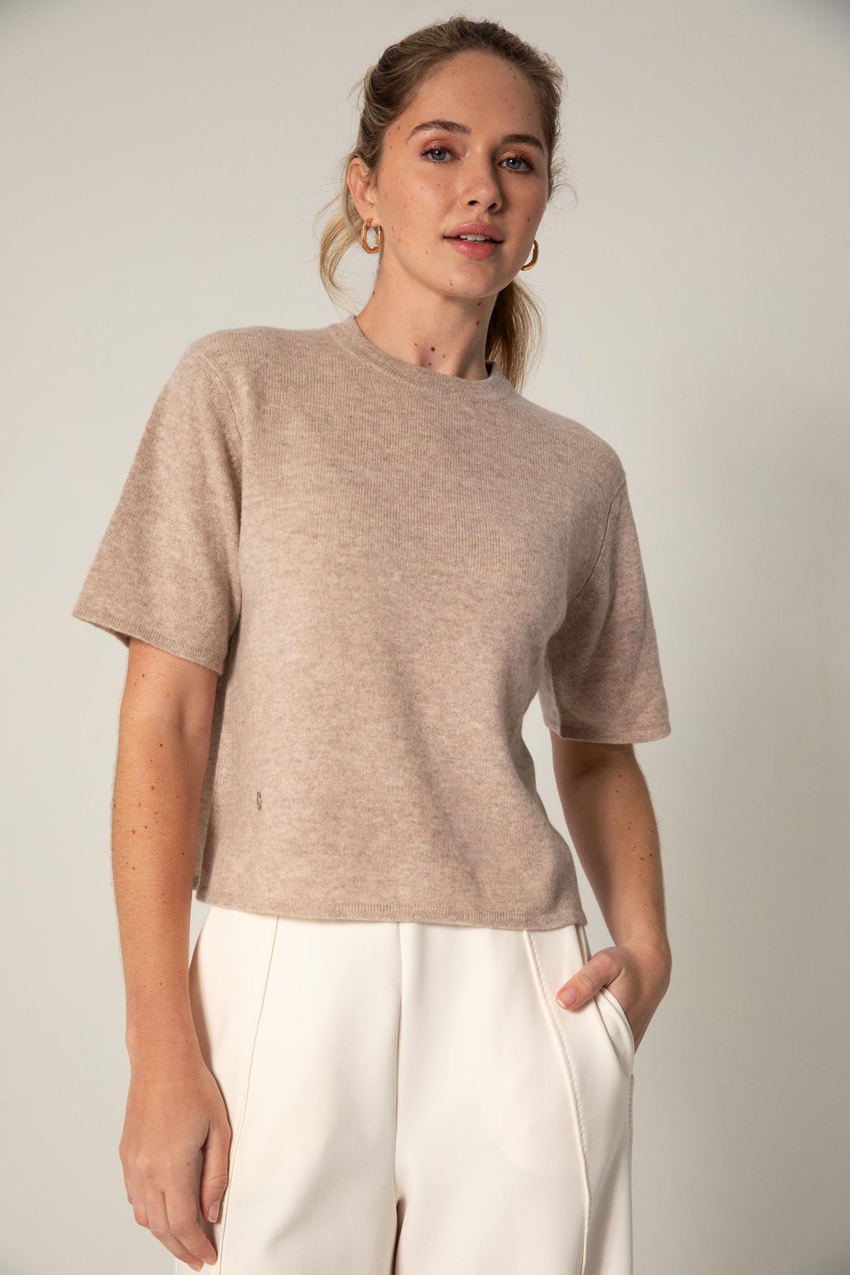The Cashmere Top in Light Beige