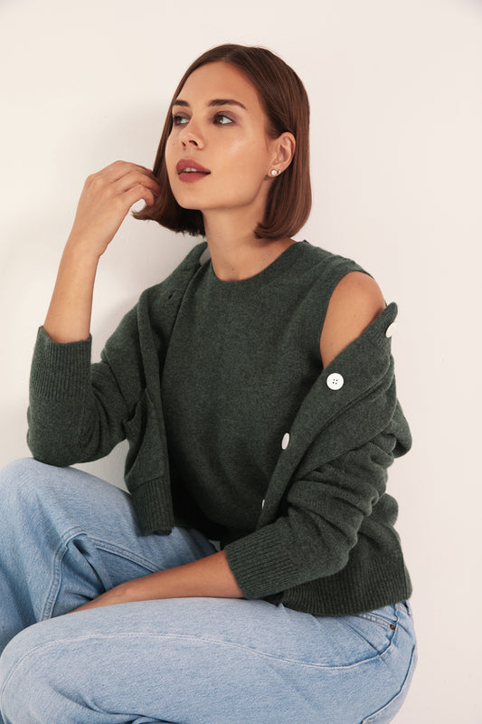The Cashmere Pocket Cardigan in Algae