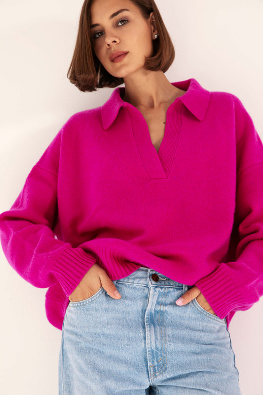 The Cashmere Collar Sweater in Boysenberry