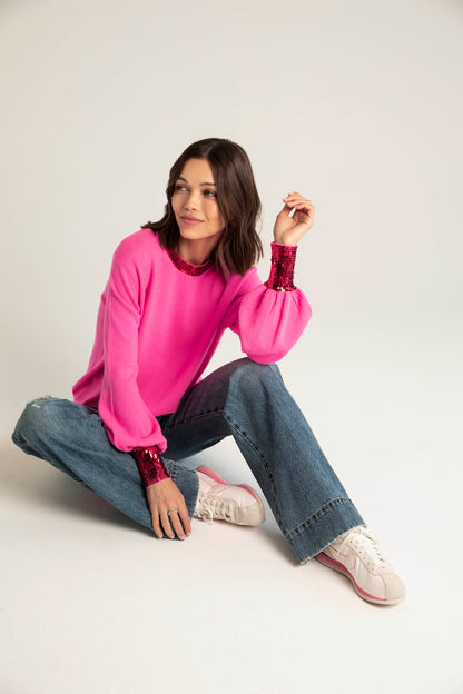 The Cashmere Sequin Sweater in Neon Pink