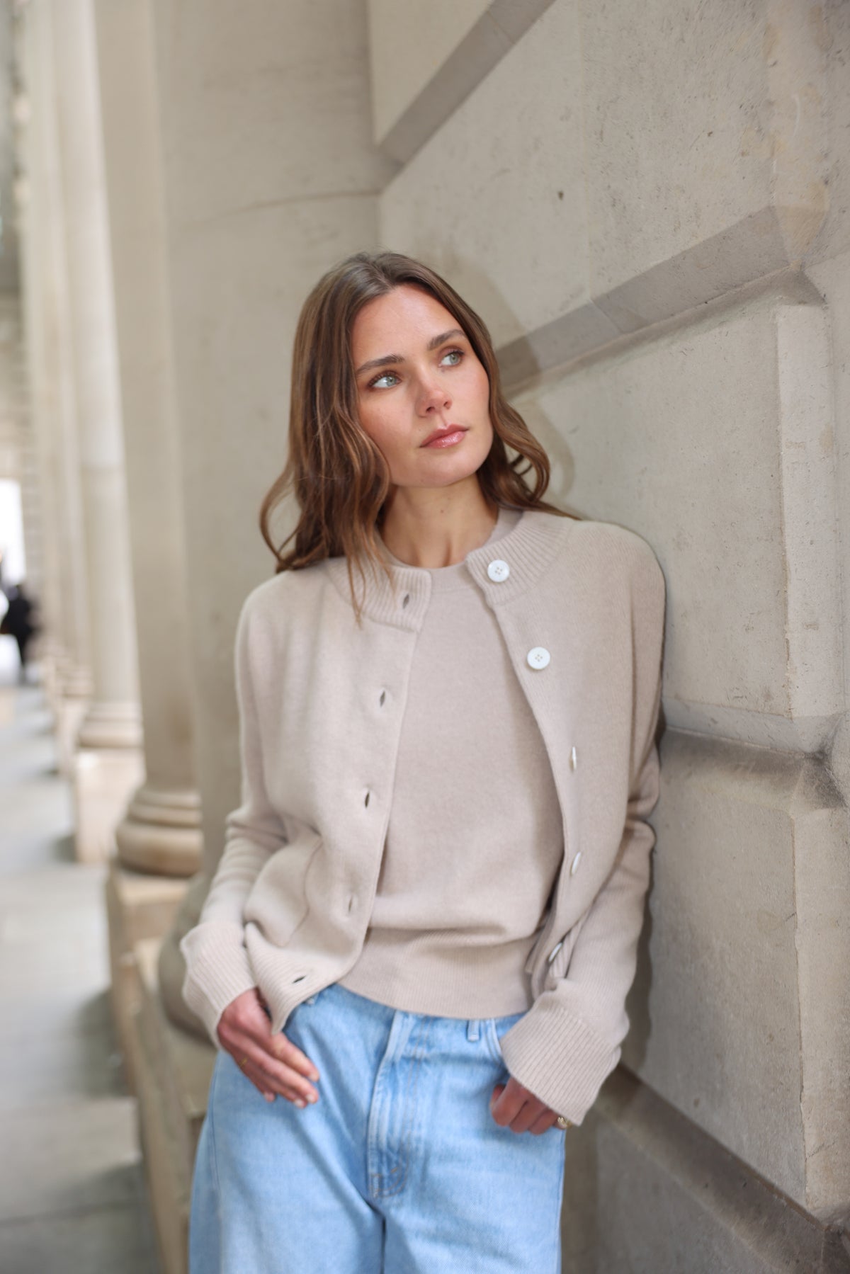 The Cashmere Pocket Cardigan in Latte