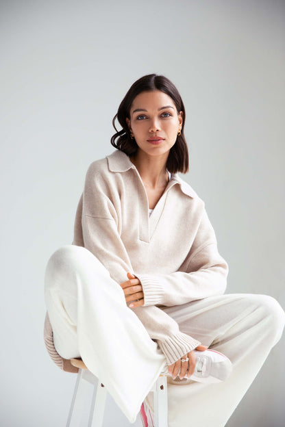 The Cashmere Collar Sweater in Sandstone