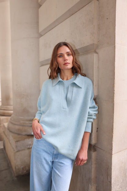 The Cashmere Collar Sweater in Green Lily