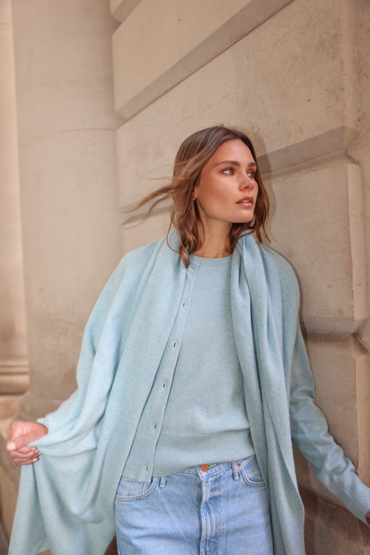 The Cashmere Travel Wrap in Green Lily