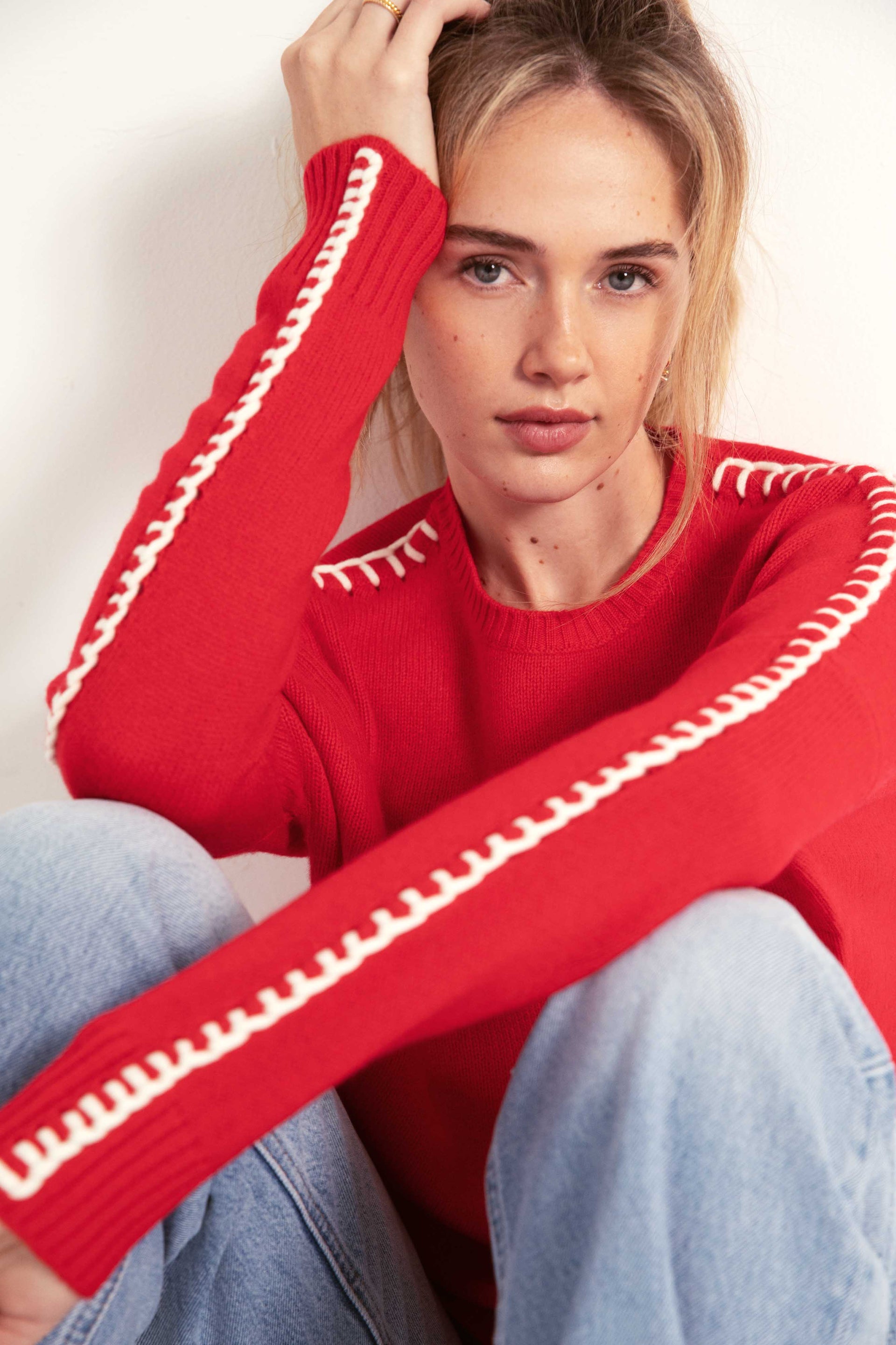 The Stitch Cashmere Sweater in Crimson