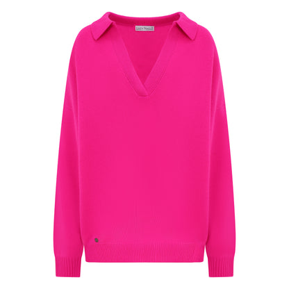 The Cashmere Collar Sweater in Vibrant Pink