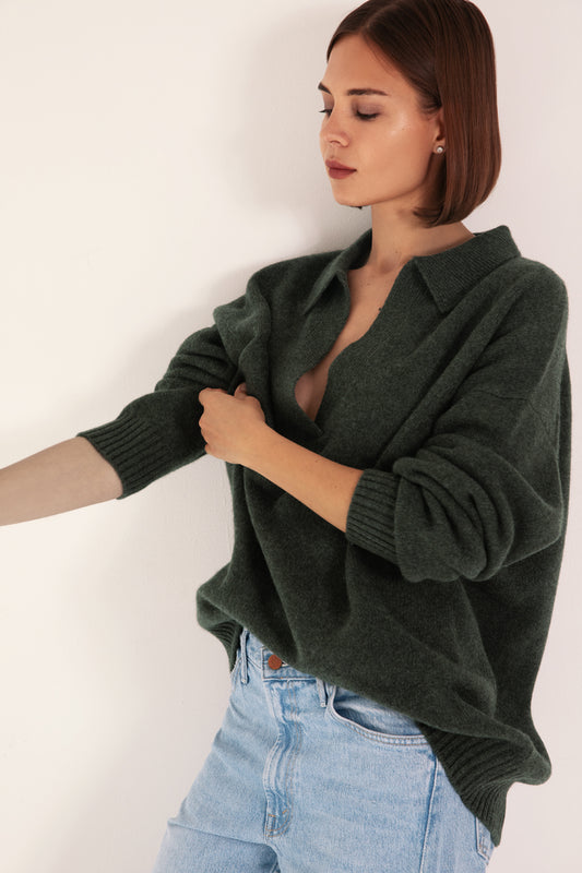 The Cashmere Collar Sweater in Algae