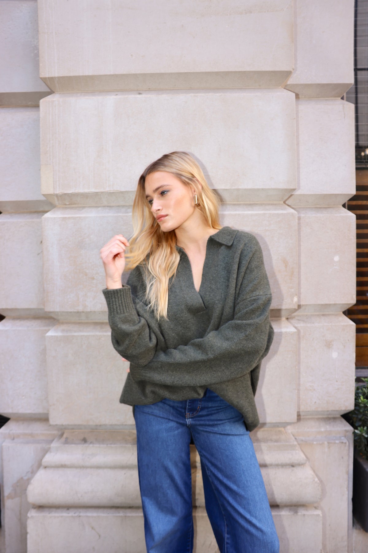 The Cashmere Collar Sweater in Algae