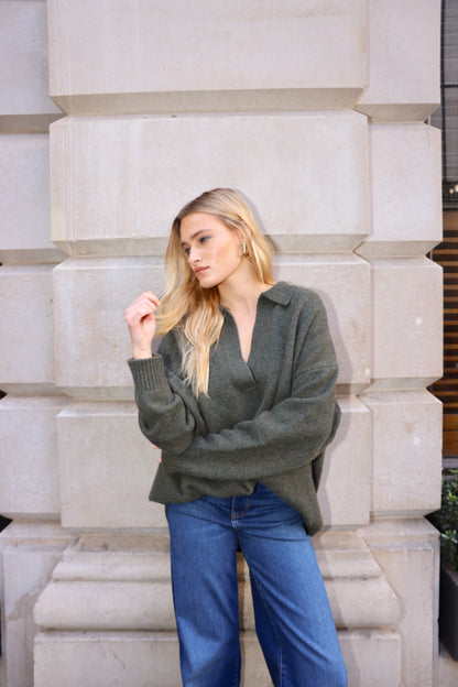 The Cashmere Collar Sweater in Algae