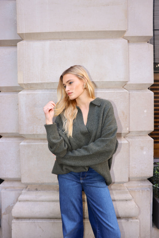 The Cashmere Collar Sweater in Algae