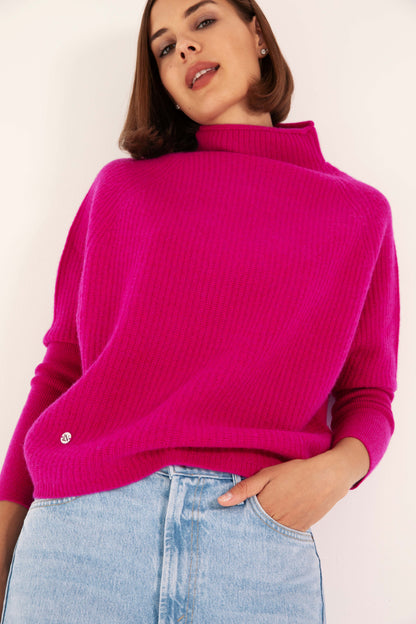 The Cashmere Slouchy Rib Turtleneck in Boysenberry