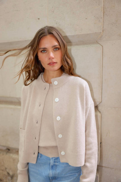 The Cashmere Pocket Cardigan in Latte