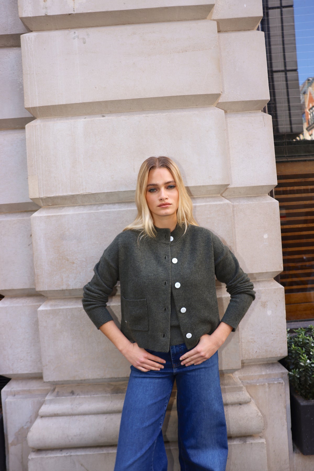 The Cashmere Pocket Cardigan in Algae