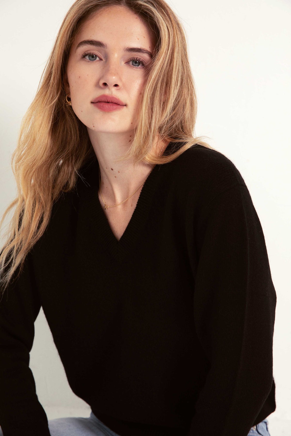 The Elevated Cashmere V Neck Sweater in Black